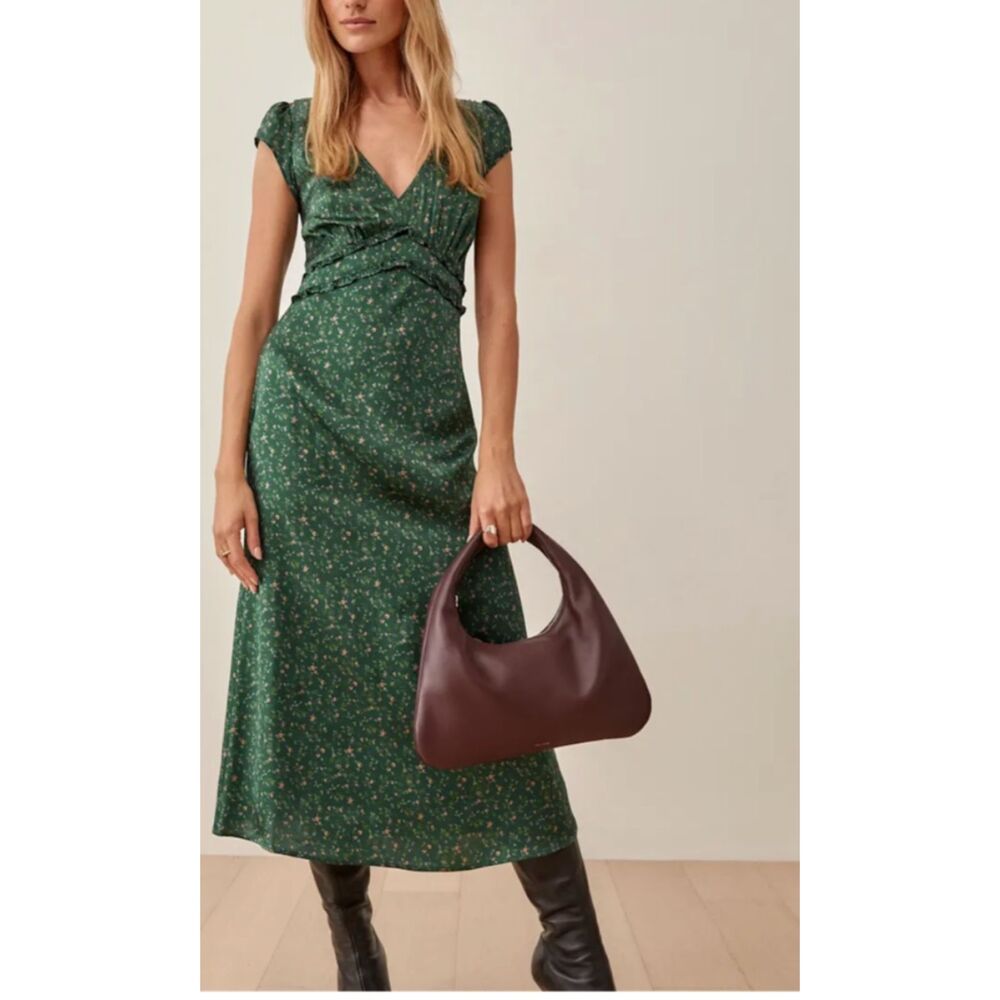 Reformation Kaye Silk Midi Dress Coriander Green Floral Size 2